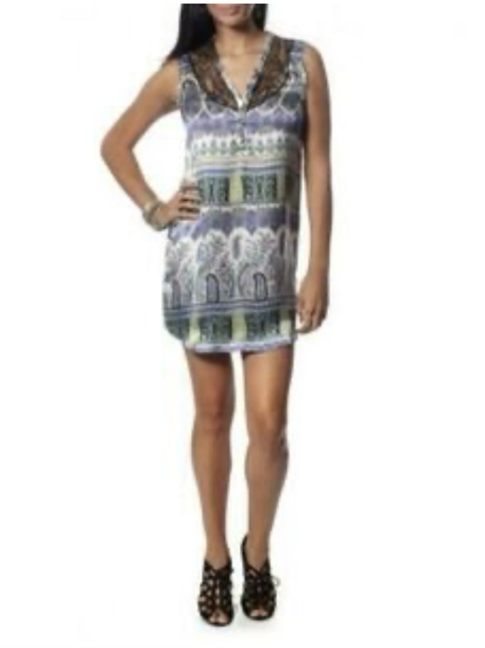 Amrita Singh Purple and Green Printed Mini Dress